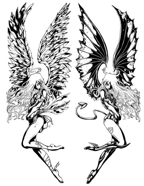 grey_ink_angel_and_devil_tattoos_designs