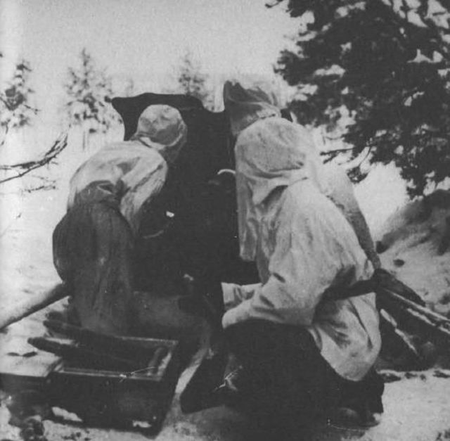 Posición anticarro finlandesa durante los combates en Suomussalmi