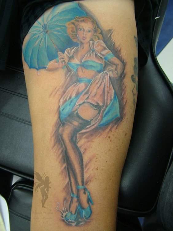 in_the_rain_pin_up_tattoo_by_faereality